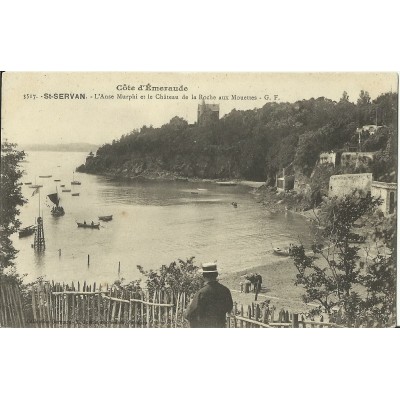 CPA: SAINT-SERVAN, L'ANSE MURPHI et le Chateau de la Roche aux Mouettes, vers 1900