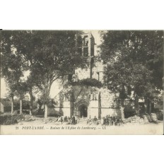 CPA: PONT-L'ABBE, Ruines de l'Eglise de Lambourg, Animée, vers 1910