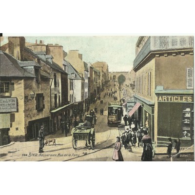 CPA: BREST, Recouvrance, Rue de la porte, couleurs, vers 1900