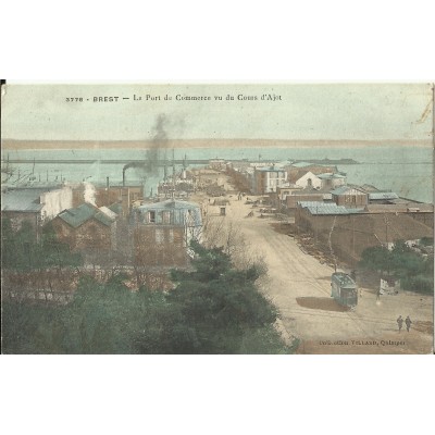 CPA: BREST, Le Port de Commerce vu du Cours d'Ajot (couleurs) vers 1900