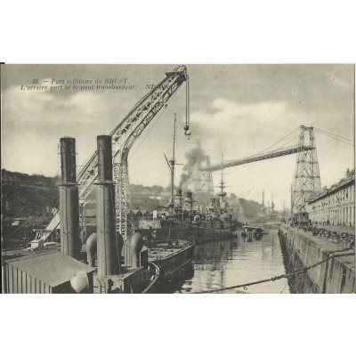 CPA: BREST, L'arrière port et le Pont Transbordeur, vers 1900