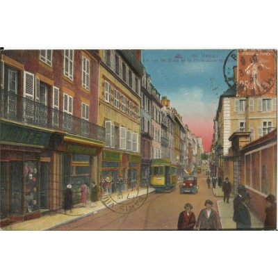 CPA: BREST, Rue de Siam, Préfecture Maritime (colorisée), années 1930