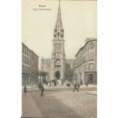 CPA: BREST, Croisement des rues devant l'Eglise St-Martin, vers 1910