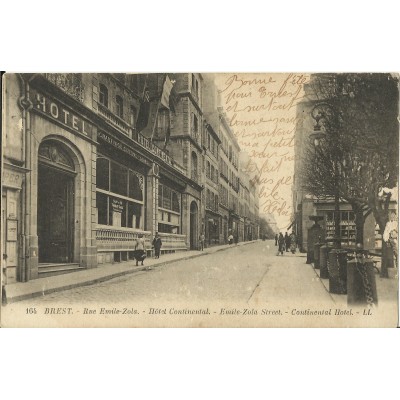 CPA: BREST, HOTEL CONTINENTAL, Rue Emile Zola, vers 1920