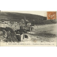 CPA: ST-MICHEL-EN-GREVE, Le Bourg et la Grève, vers 1920