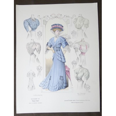 LITHOGRAPHIE de MODE, COSTUMES, COUTURE, FASHION, années 1900-1910 (62)