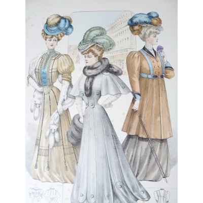 LITHOGRAPHIE de MODE, COSTUMES, COUTURE, FASHION, années 1900-1910 (76)