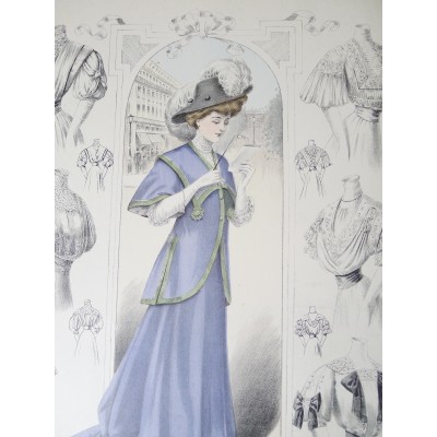 LITHOGRAPHIE de MODE, COSTUMES, COUTURE, FASHION, années 1900-1910 (80)