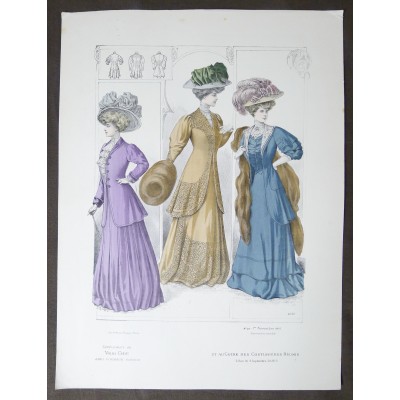 LITHOGRAPHIE de MODE, COSTUMES, COUTURE, FASHION, années 1900-1910 (92)