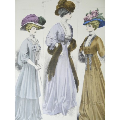 LITHOGRAPHIE de MODE, COSTUMES, COUTURE, FASHION, années 1900-1910 (93)