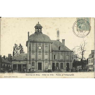 CPA: GOURNAY-en-BRAY, Hotel de Ville, Postes et Télégraphes, vers 1900.