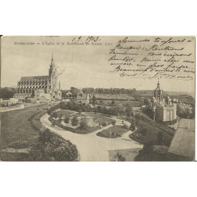 CPA: BONSECOURS, Eglise et Monument de Jeanne d'Arc, 1900.