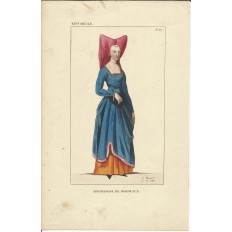 GRAVURE XIXe s. MODE du XIV e s.ENGRAVING XIXth. FASHION of XIV th. (C)