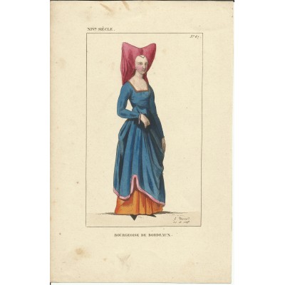 GRAVURE XIXe s. MODE du XIV e s.ENGRAVING XIXth. FASHION of XIV th. (C)