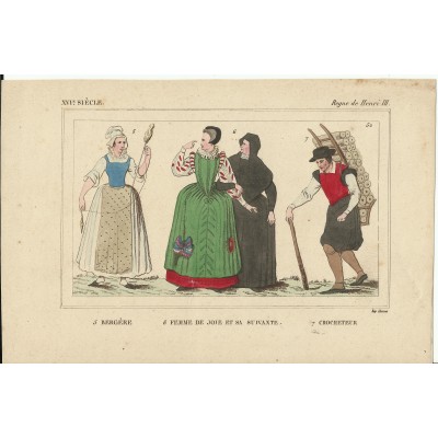 GRAVURE XIXe s. MODE du XVIe s.ENGRAVING XIXth. FASHION of XVI th. (D)