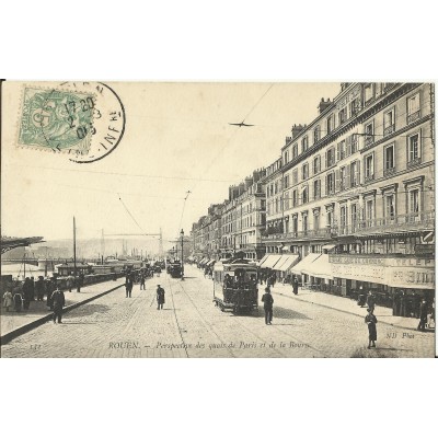 CPA: ROUEN, Quais de Paris, La Bourse, vers 1900