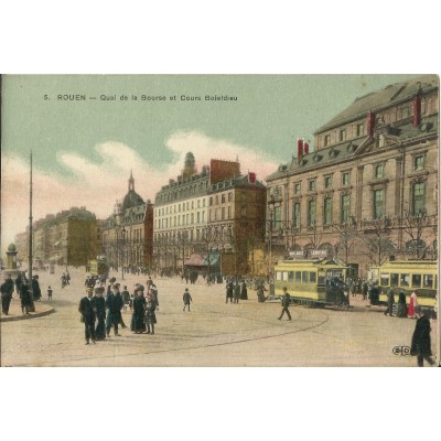 CPA: ROUEN, Quai de la Bourse, cours Boieldieu, vers 1910