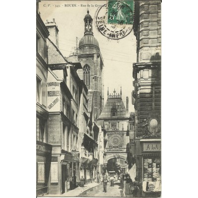 CPA: ROUEN, Rue de la Grosse Horloge, Animée, années 1900