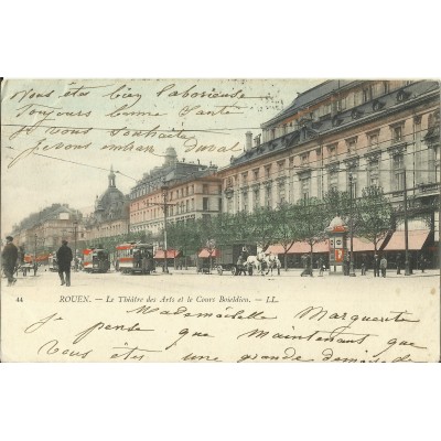 CPA: ROUEN, Théatre des Arts et Cours Boieldieu (couleurs), années 1900