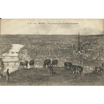 CPA - ROUEN, Vue Générale en haut de Ste-Catherine - Années 1900