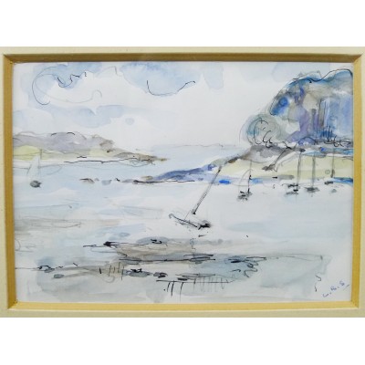 René Sim LACAZE (1901-2000). MAREE BASSE, COTE BRETONNE, AQUARELLE.