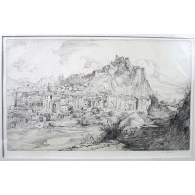 Pierre-Louis MOREAU (1876-1960), Vue de SISTERON, POINTE SECHE, 1930