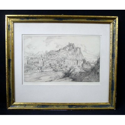 Pierre-Louis MOREAU (1876-1960), Vue de SISTERON, POINTE SECHE, 1930