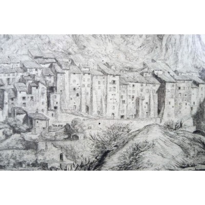 Pierre-Louis MOREAU (1876-1960), Vue de SISTERON, POINTE SECHE, 1930