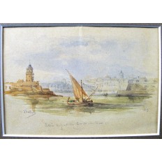 Adolphe d'HASTREL (1805-1874), CIVITAVECCHIA, ITALIE, Aquarelle.1849