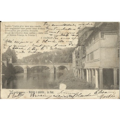 CPA: MONTIGNAC, Maisons à Galeries, Le PONT, vers 1900